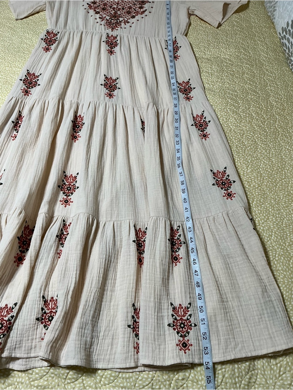 Soft Surroundings Bellmore Cream Gauze Embroidered Boho Tiered Maxi Dress Medium - Picture 10 of 12